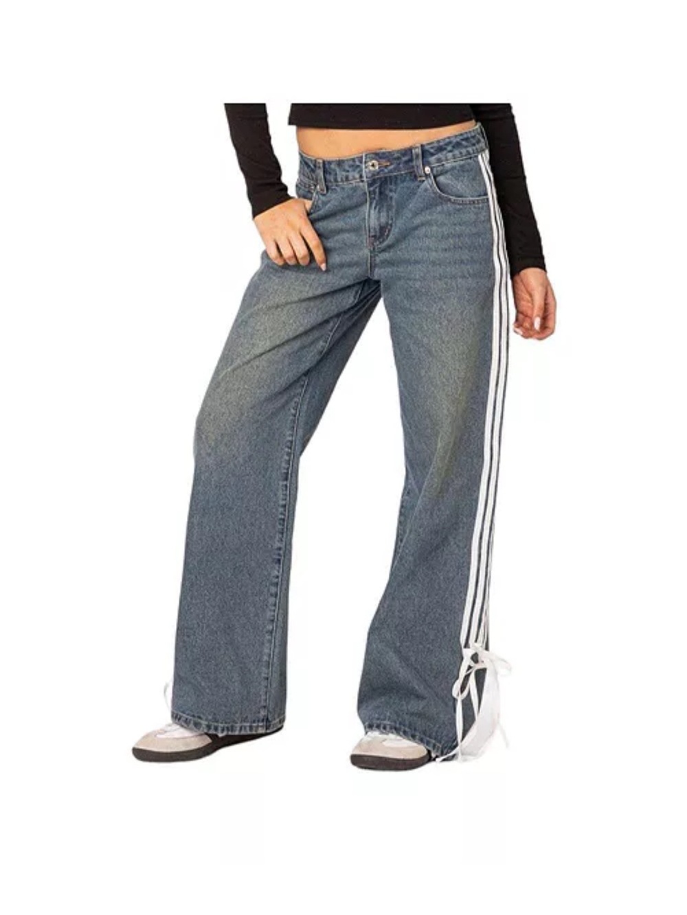 Edikted Women’s Wide-Leg Side-Stripe Jeans in Blue